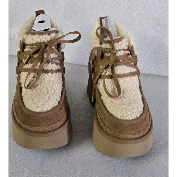 New UGG CLASSIC NEW HEIGHTS SHEARLING LACE UP CHESTNUT SUEDE WOMEN'S BOOTS US 9 - Picture 6 of 14
